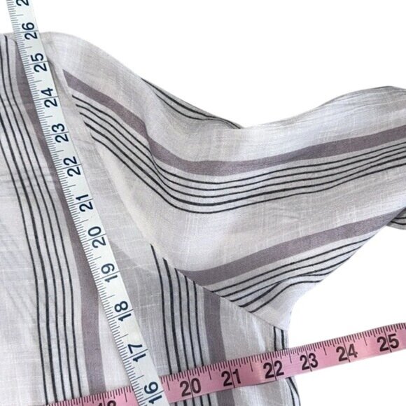 Fred David Womens Striped Button-Front Blouse With Tie Sleeves L White & Gray - Picture 8 of 8